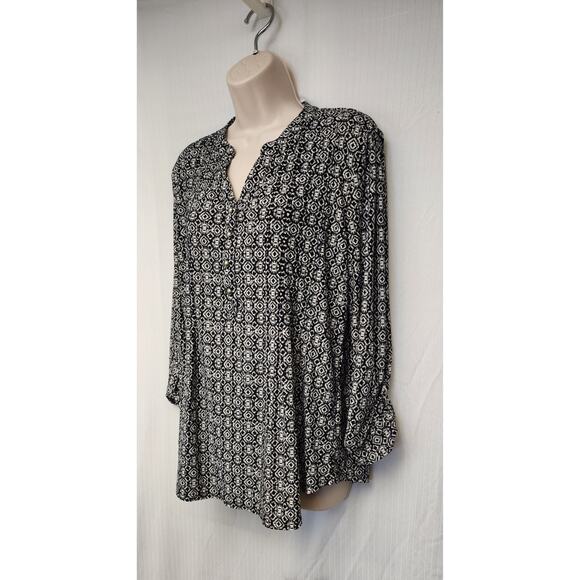 Westport Women’s Tunic Top Notched V-neck Blouse Boho Floral Black/White Size L - Picture 3 of 7